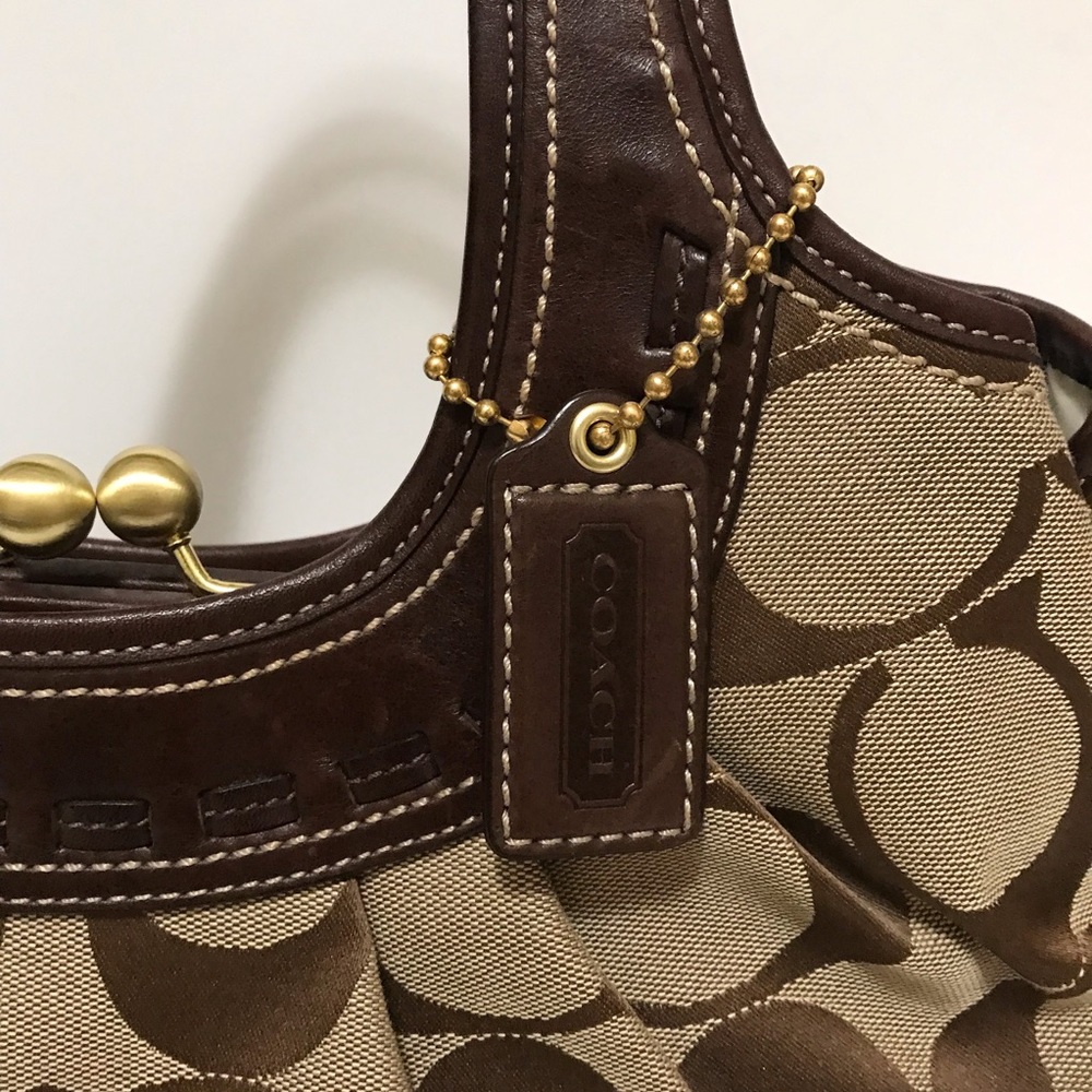 Coach Brown Signature Canvas Shoulder Bag with Dark Brown Leather Trim - Picture 5 of 11